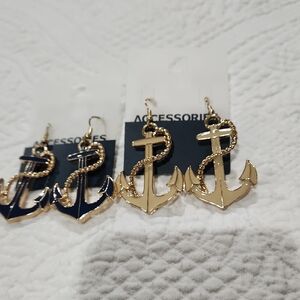 Old Navy Tan and Navy Anchor Rope Drop Earrings-2pair